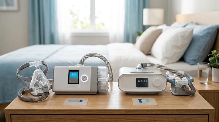 CPAP machine and BiPAP machine displayed side by side for comparison