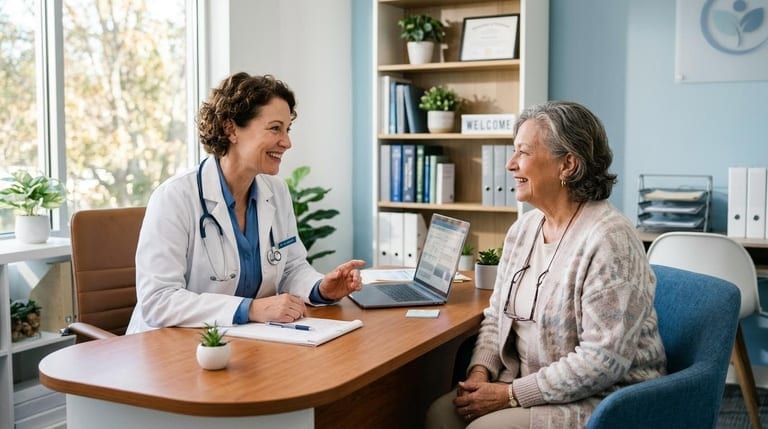 Sleep specialist consulting with a patient in a modern clinic office