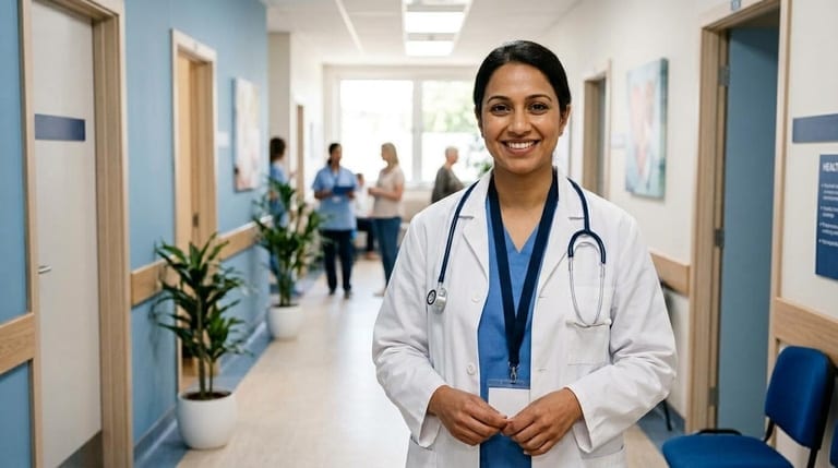 Friendly sleep specialist standing in a modern clinic hallway in Riverview New Brunswick