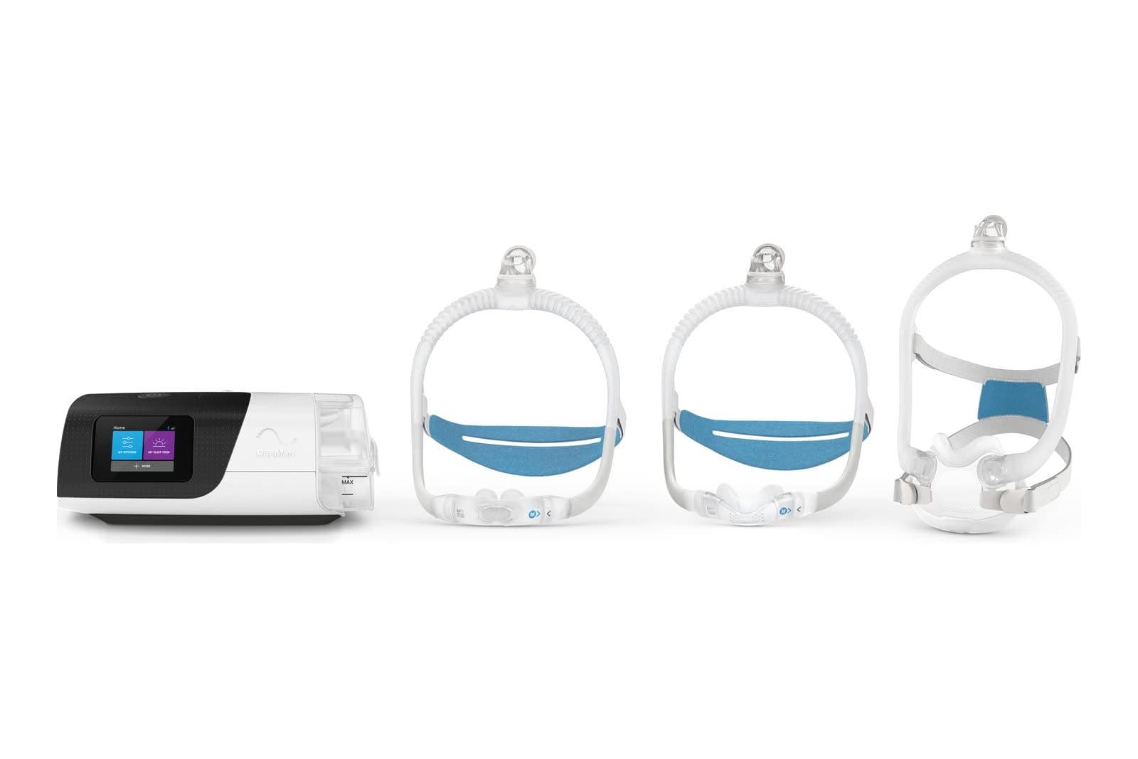 ResMed AirSense 11 CPAP machine shown with AirFit P30i, N30i and F30i masks